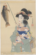 Bijin with child holding carp streamer marking Boys' Day (untitled)